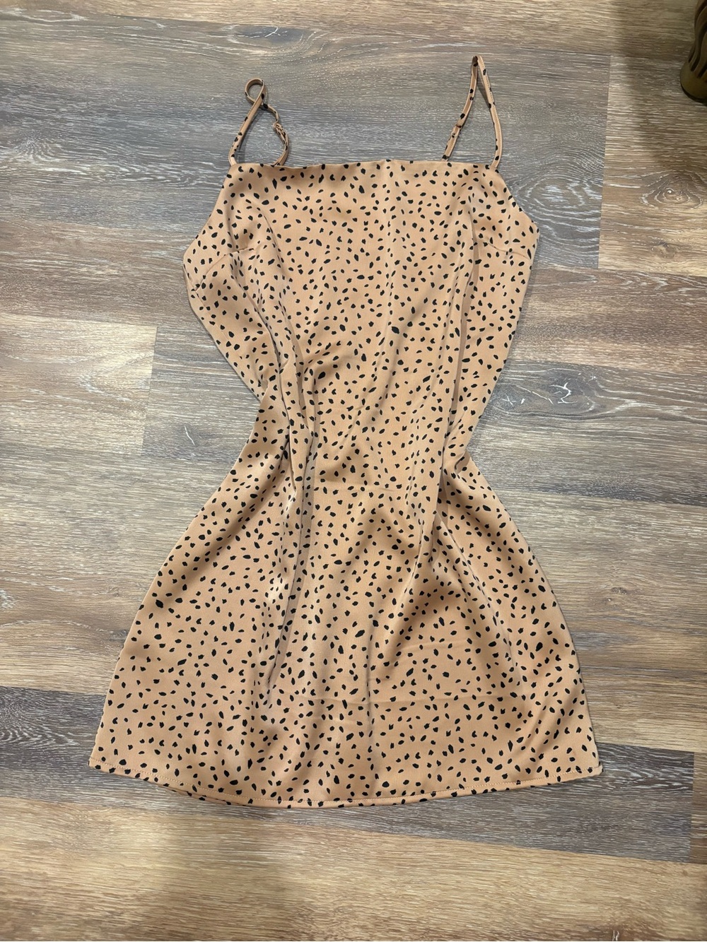 Garage Spotted Tan Slip Dress with Adjustable Straps